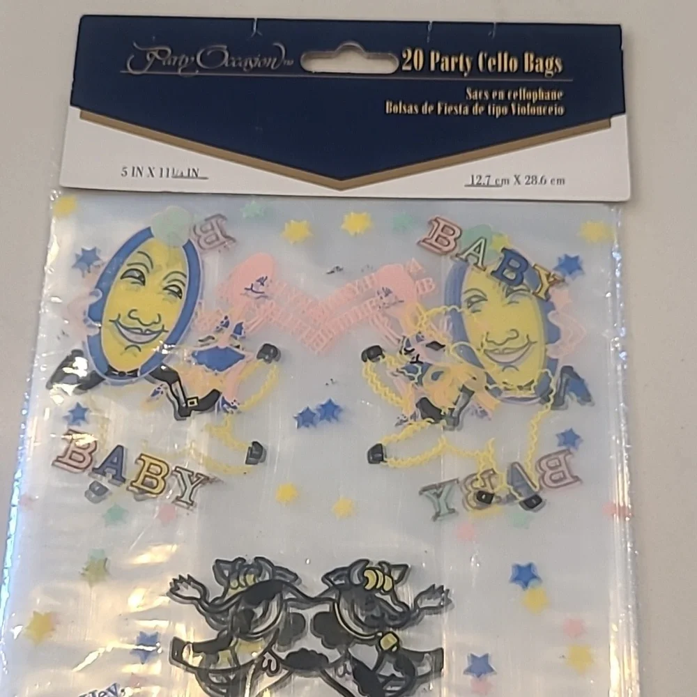 24 Baby Shower Party Cello Bags - Blue and Yellow. New